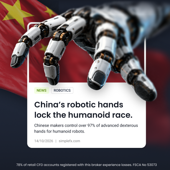 SimpleFXcom's tweet photo. Over 97% of advanced dexterous hands for humanoid robots come from Chinese makers.

Hands are among the hardest components to build, so this is a part of the supply chain worth watching as the humanoid race develops. https://t.co/npTBL1SoWy