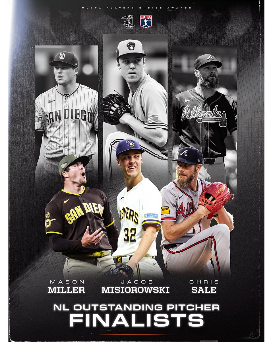 MLBPA's tweet photo. Congratulations to the AL &amp; NL Outstanding Pitcher Players Choice Awards Finalists! 

AL
🔷 Dylan Cease
🔷 Sonny Gray
🔷 Cam Schlittler

NL
♦️Mason Miller
♦️Jacob Misiorowski
♦️Chris Sale https://t.co/9YDLFkv4PB