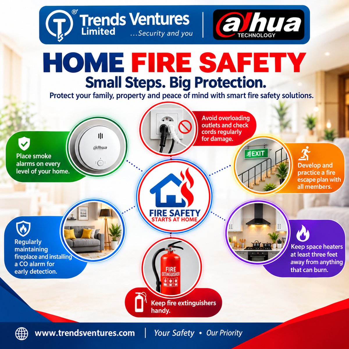 trendventureltd's tweet photo. ๐ฅ Protect Your Home from Fire! ๐
Install smoke alarms, avoid overloaded sockets, plan escape routes, and keep extinguishers handy.
Protect lives and property with Trends Ventures & Dahua Technology.
๐ https://t.co/cPaB6UhmnK
#Lojay #Gilmore #Shared https://t.co/a9HbxUGGXB