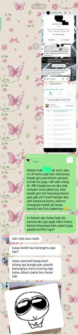 onyourcale's tweet photo. pas malem nya, ada nomor yang ngehubungin aku, mengaku orang dari ekspedisi, katanya, mau bantu crossheck paket &amp; menanyakan apakah paket sudah diterima, serta menanyakan ciri-ciri atau fisik paket. awalnya aku takut, kalo ini modus penipuan. jadi aku tanyain dulu ke kakak go ku. https://t.co/HlrZtQIZu3