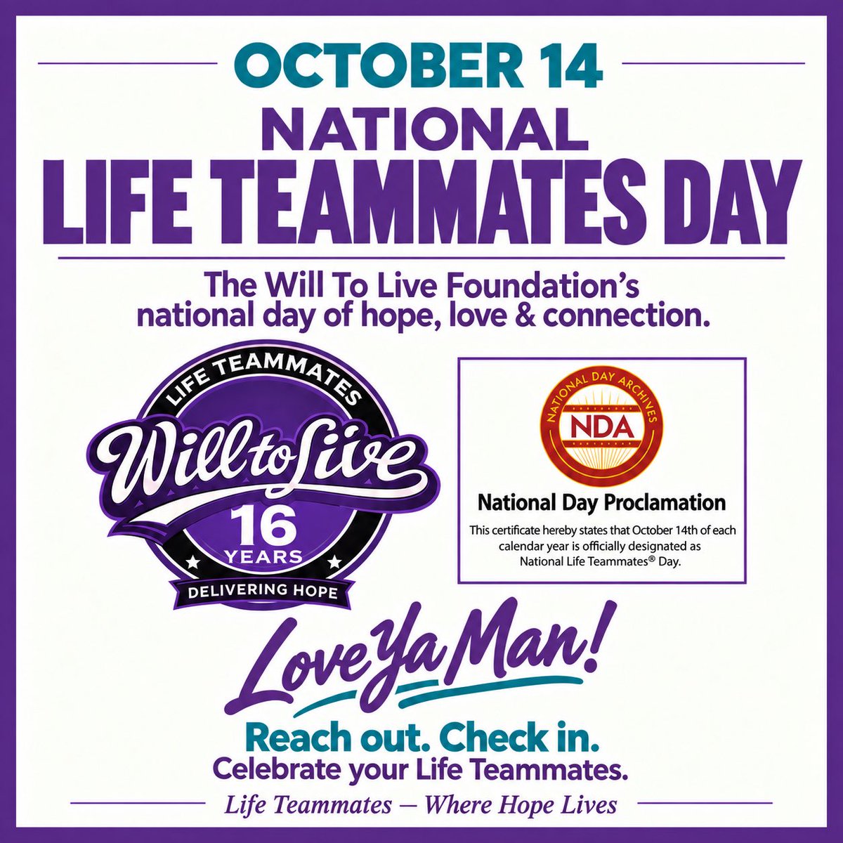 WillToLiveOrg's tweet photo. Happy National Life Teammates Day!  #willtolivefoundation, #lifeteammates https://t.co/NDdNe5q9Va
