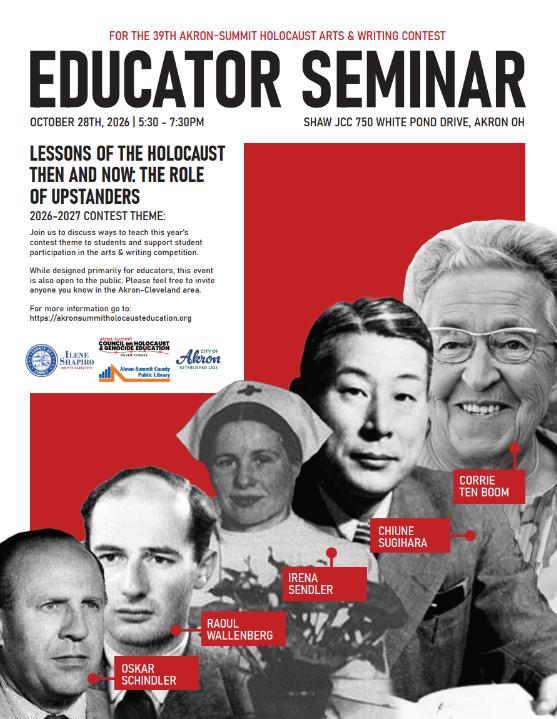 SummitExecutive's tweet photo. The Akron-Summit Holocaust Arts and Writing Contest Educator Seminar is taking place on Wednesday, October 28, from 5:30-7:30 p.m. at the Shaw JCC. https://t.co/zQ6SWQ1S31
