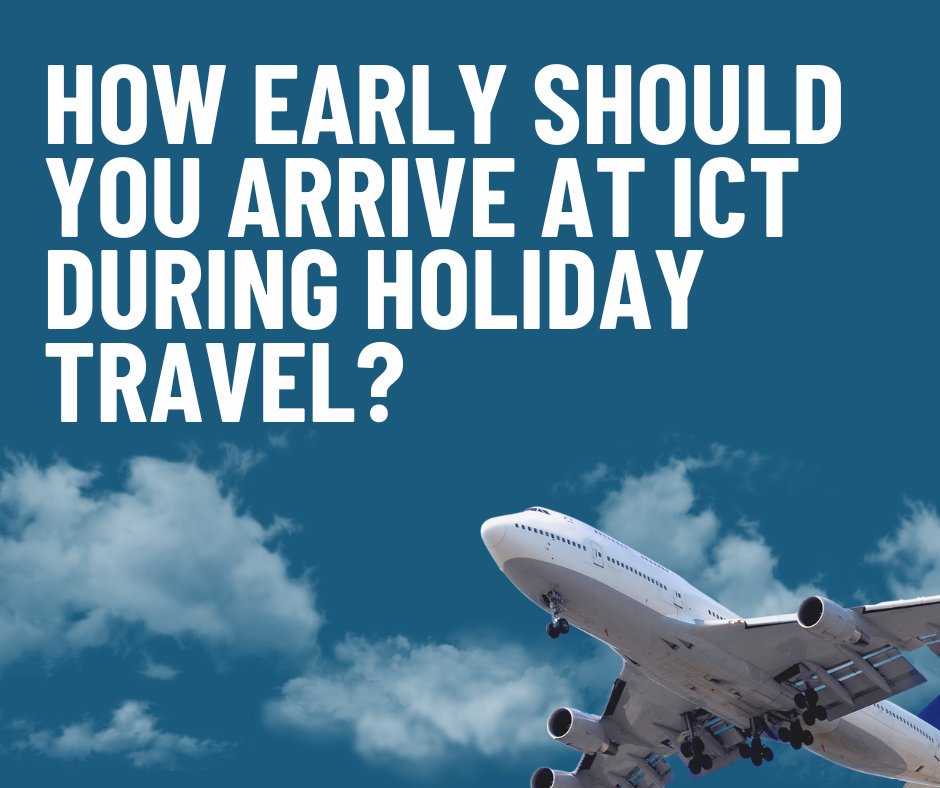 FlyICT's tweet photo. Heading home for the holidays? Don't let a last-minute airport rush steal your holiday cheer!

How early should you arrive at ICT? We've got tips to help make your holiday travel merry, bright, and stress-free!

👉 https://t.co/7QxtUBs7su https://t.co/lIcPrgPClW
