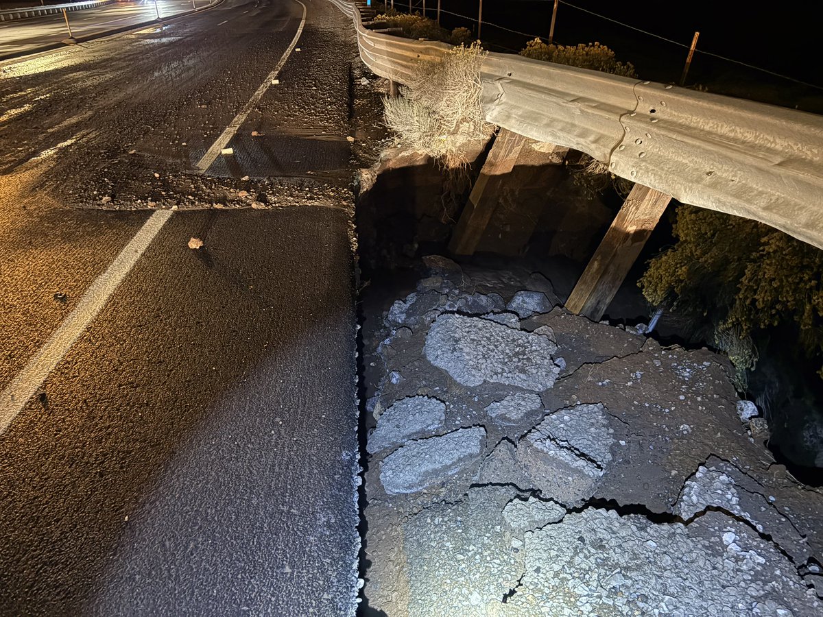 NVStatePolice's tweet photo. #Update #TrafficAlert Storey County SR439- One travel lane in each direction is now open. Strict Traffic Control, including Lane Shifts will be necessary over the next/up to 48 hours to facilitate roadway inspections and repairs. #SlowDown #DriveSafeNV https://t.co/8bOIe9kdyT @nevadadotreno @KOLO8 @News4Reno @KTVN @fox11reno