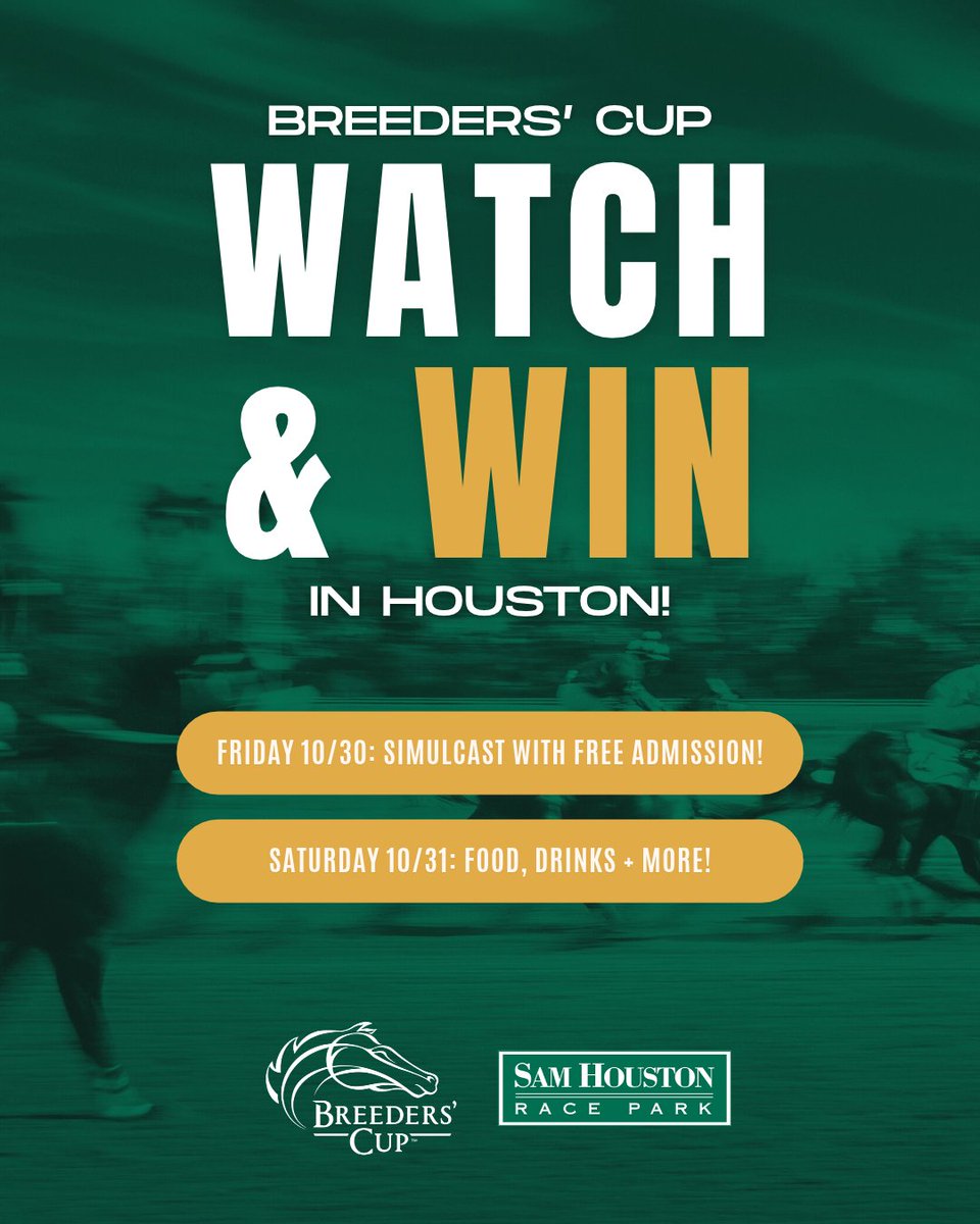 SHRP's tweet photo. Don't miss one of the biggest weekends in the racing calendar! 🏆

Watch the World Championships, plus join us on Saturday 10/31 for food, drinks, and the atmosphere of live racing right here in Houston!

🔗 https://t.co/wKChyrP9D3 https://t.co/AFipiSMmMG