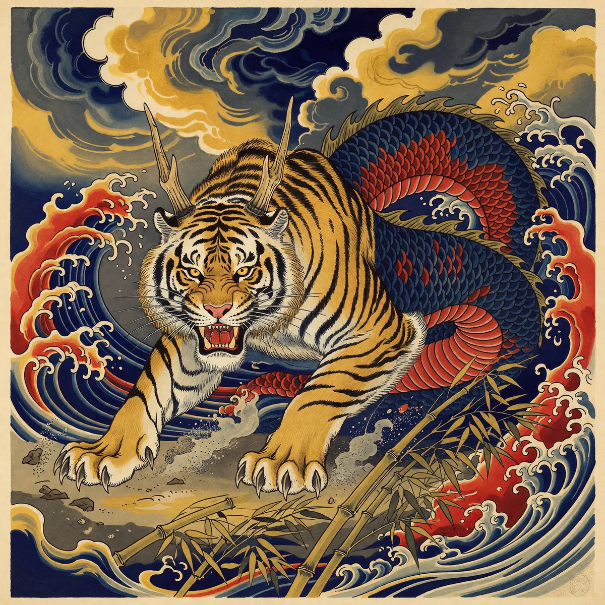 VoidWalker939's tweet photo. Random QT/QP · Tiger Dragon 🐅🐉
all welcome, so I came 🏮

one beast, four materials: woodblock, glass, paper, crystal

Inviting: @oX3snjhmOD46tv3 @IvanAI_Art @TGBA2023 @Sealine752
https://t.co/TlydudNk7z https://t.co/nkJ8gaLt2w