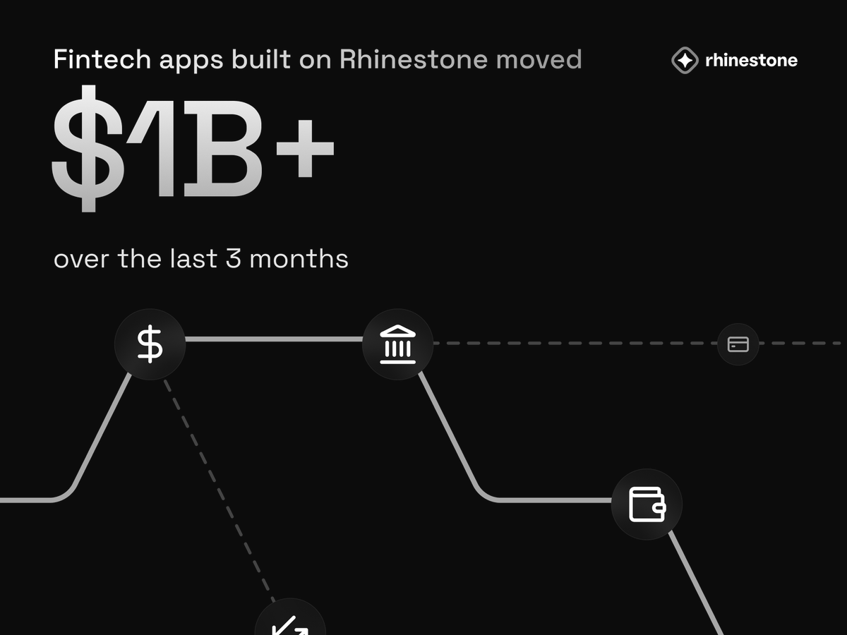rhinestonewtf's tweet photo. Fintech apps built on Rhinestone moved over $1B for their users in the last three months.

Neobanks, agentic yield, treasuries, payments. https://t.co/HqodzYovAE