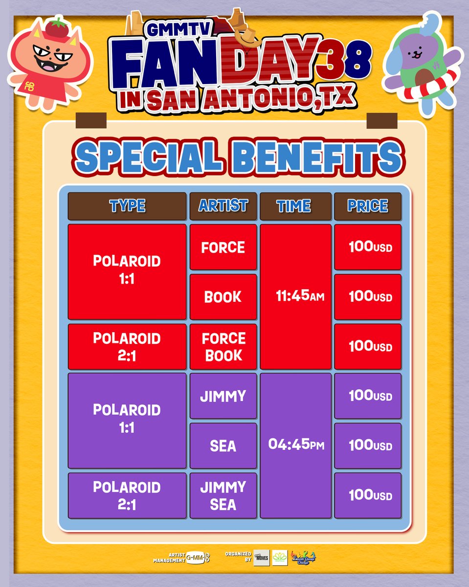 GMMTV's tweet photo. Got the ticket? Now make it unforgettable!
Special Benefits top-up is added for you. 
🎟️Top-up Special Benefits on sale Oct15, 2026
11.00 am CDT ForceBook 
12.00 pm CDT JimmySea
👉 via https://t.co/TIEcDeq9y6

#GMMTVFANDAY38USA 
#FORCEBOOKxFANDAY38SANANTONIO
#JIMMYSEAxFANDAY38SANANTONIO
#GMMTV @fforcejs @kasibook @jimmyyjp_ @Sea_tawinan