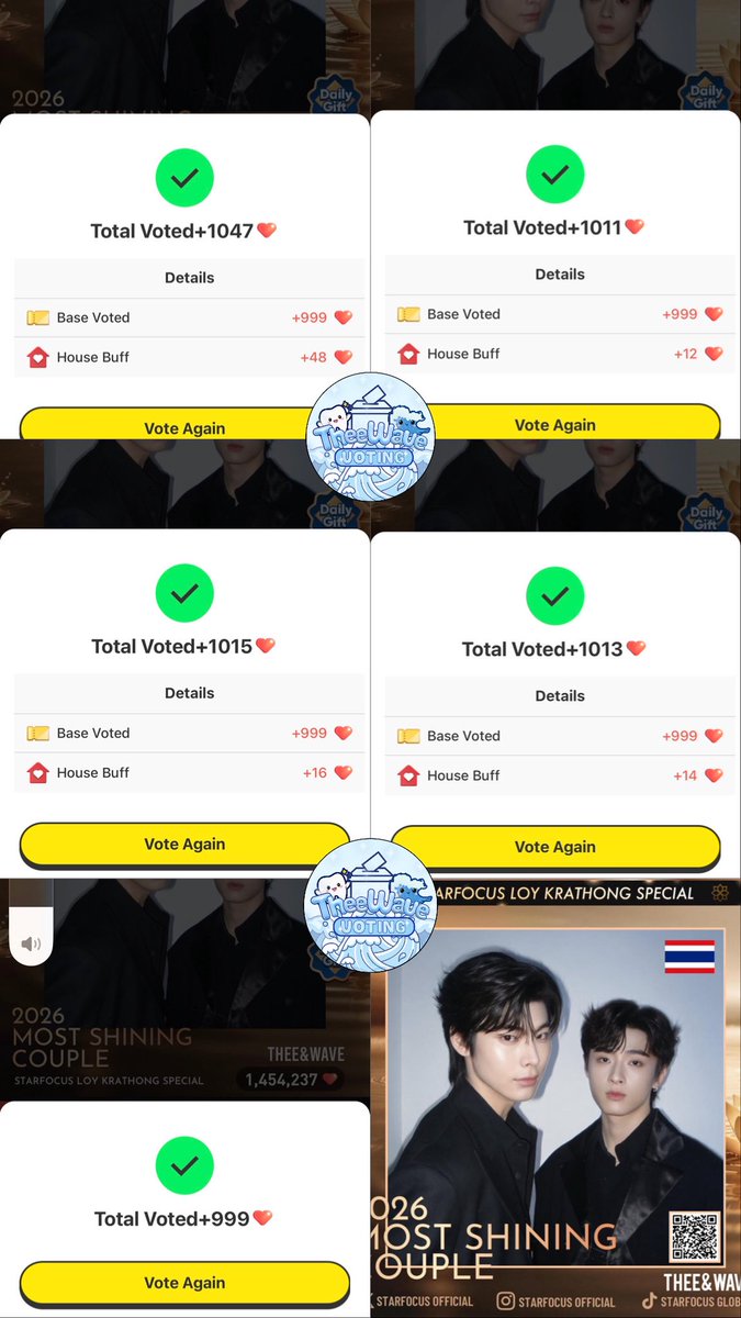 TheeWaveHQ's tweet photo. 🚨 MASS VOTING IS CURRENTLY ON GOING 🚨

Dropped all the hearts purchased by the Donation Drive today 🫶🏼 Please keep on voting!!

👉 Vote Now: https://t.co/bAmdz7nsjm

#STARFOCUS #2026MOSTSHININGCOUPLE #TheeWave https://t.co/sNePcio3ZY