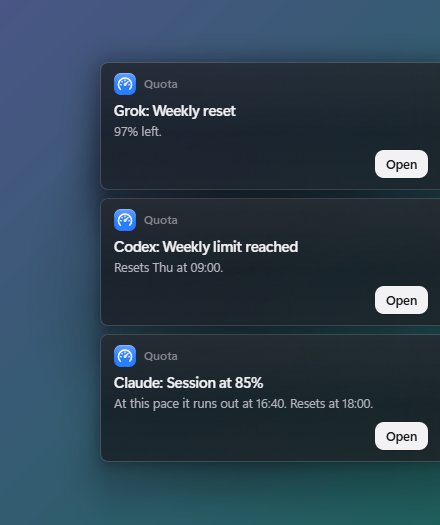ManyGlue's tweet photo. Quota now warns you!

I added notifications, you can set them up in the settings

(To make them work, you need to enable the background quota update) https://t.co/XdIBa7IJL7