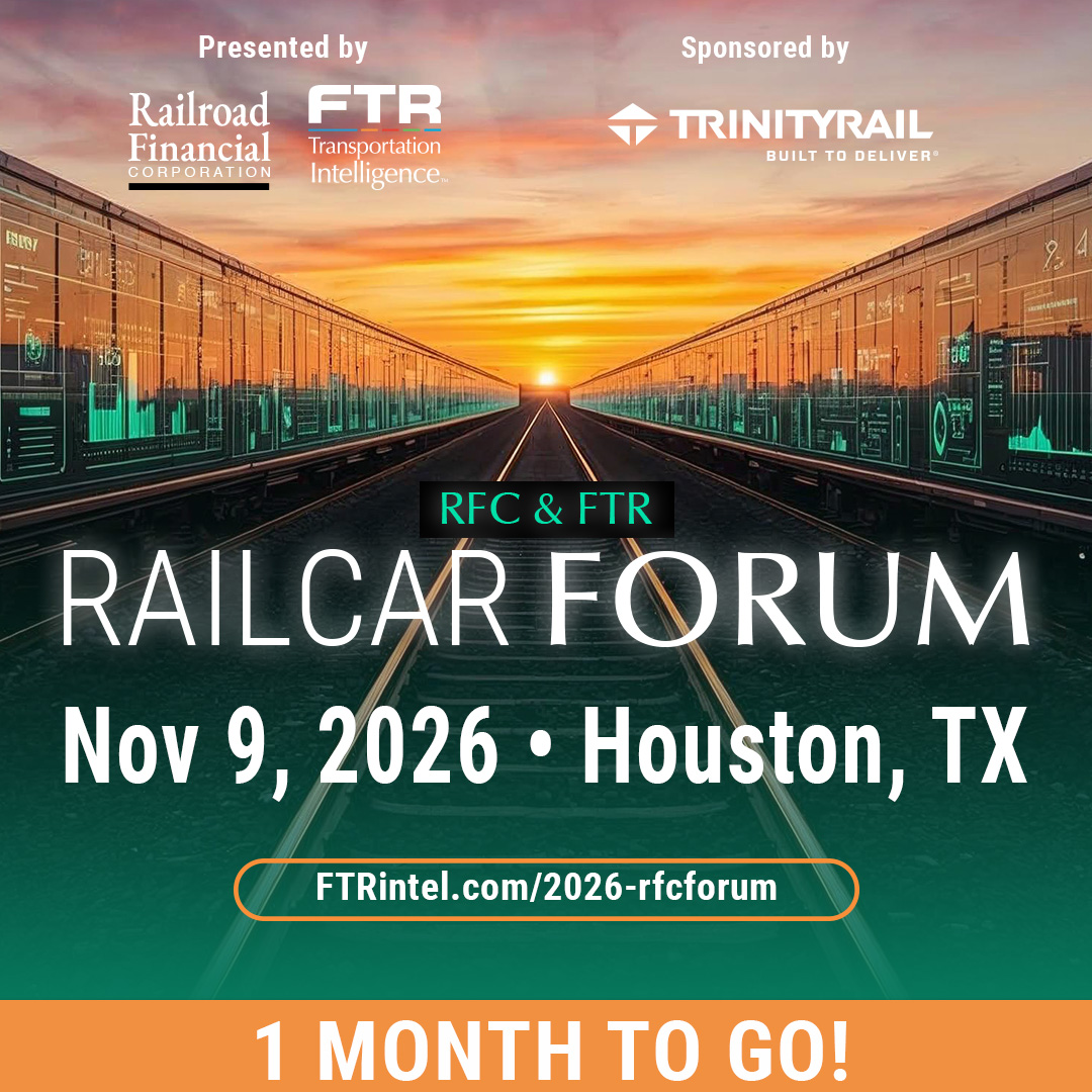 FTRintel's tweet photo. One month to Houston!

Join FTR + RFC Nov. 9 for the Chemical Cars &amp; Capital Forum. Get the forecasts and insights you need to pressure-test your 2027 fleet and capital plans.

Register Now: https://t.co/pl7o1vBl31 https://t.co/nAfkCjsrLR
