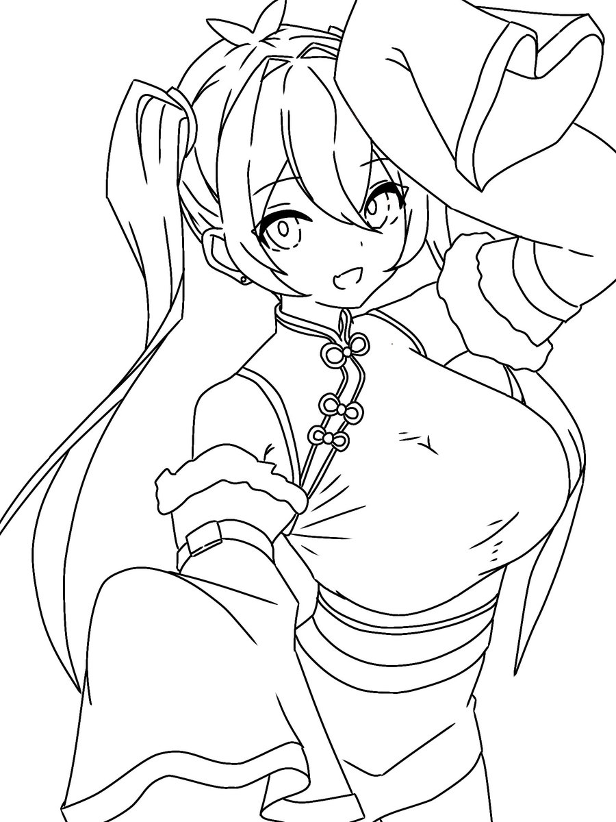 tora_Illust's tweet photo. #リア餌付け
#あおばりあ新衣装
チャイナと和服混ぜた。ここにメイドのフリフリ描こうとしたが、想像力の限界で諦めた
( 'ㅅ')そして、イラストは描けば描くほど…何処かは必ず大きくなるものやで！！

(  ⬮    ̫  ⬮)話変わるが、色塗らなければ…なんか。初音ミクっぽい？ https://t.co/Eu9I5MSgiJ