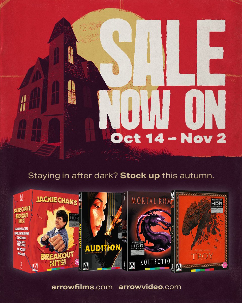 ArrowFilmsVideo's tweet photo. Our Halloween Sale is now on! 🎃

Stock up on unearthly provisions this autumn. All offers end November 2.

🇬🇧 https://t.co/rAWWaswn7a
🇺🇸 https://t.co/kARhtuglZW https://t.co/AY6C1RlMCO