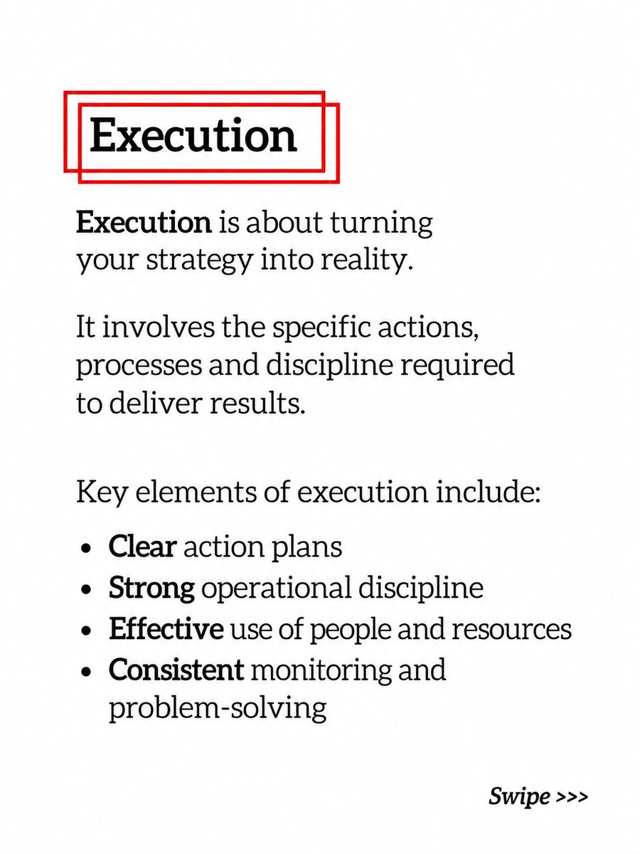 vgafolabi's tweet photo. Strategy and execution are not competing priorities. They are two sides of the same discipline.

Strategy defines where you want to go, how you intend to win, the choices you make and where you allocate your resources. https://t.co/M9CIAHeAcX