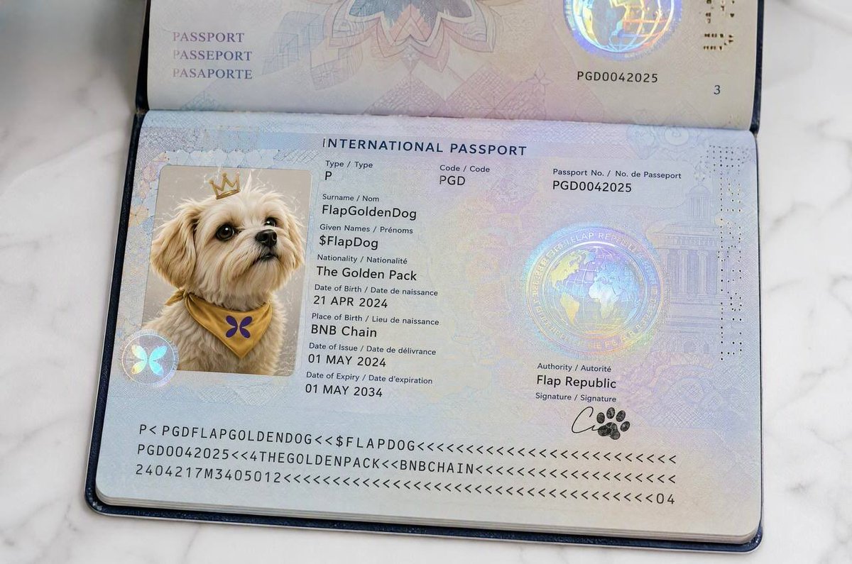 FlapGoldenDog's tweet photo. @binance Ever seen a dog with a passport https://t.co/CbfiMTwFPQ