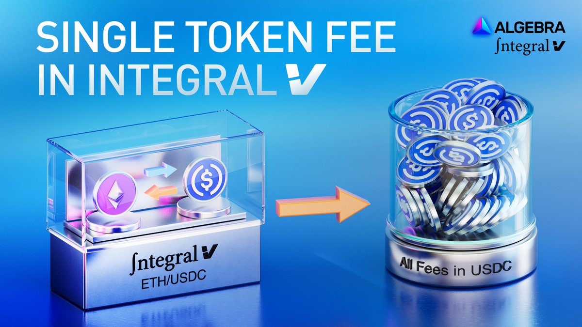 CryptoAlgebra's tweet photo. Introducing Single Token Fee in Algebra Integral V.

Users will be able to collect 100% of trading fees in either token0 or token1, regardless of swap direction.

Tired of collecting fees in memecoins? Now you can collect them in ethereum:0xa0b86991c6218b36c1d19d4a2e9eb0ce3606eb48.

Prefer the two-token model? That’s still an option!