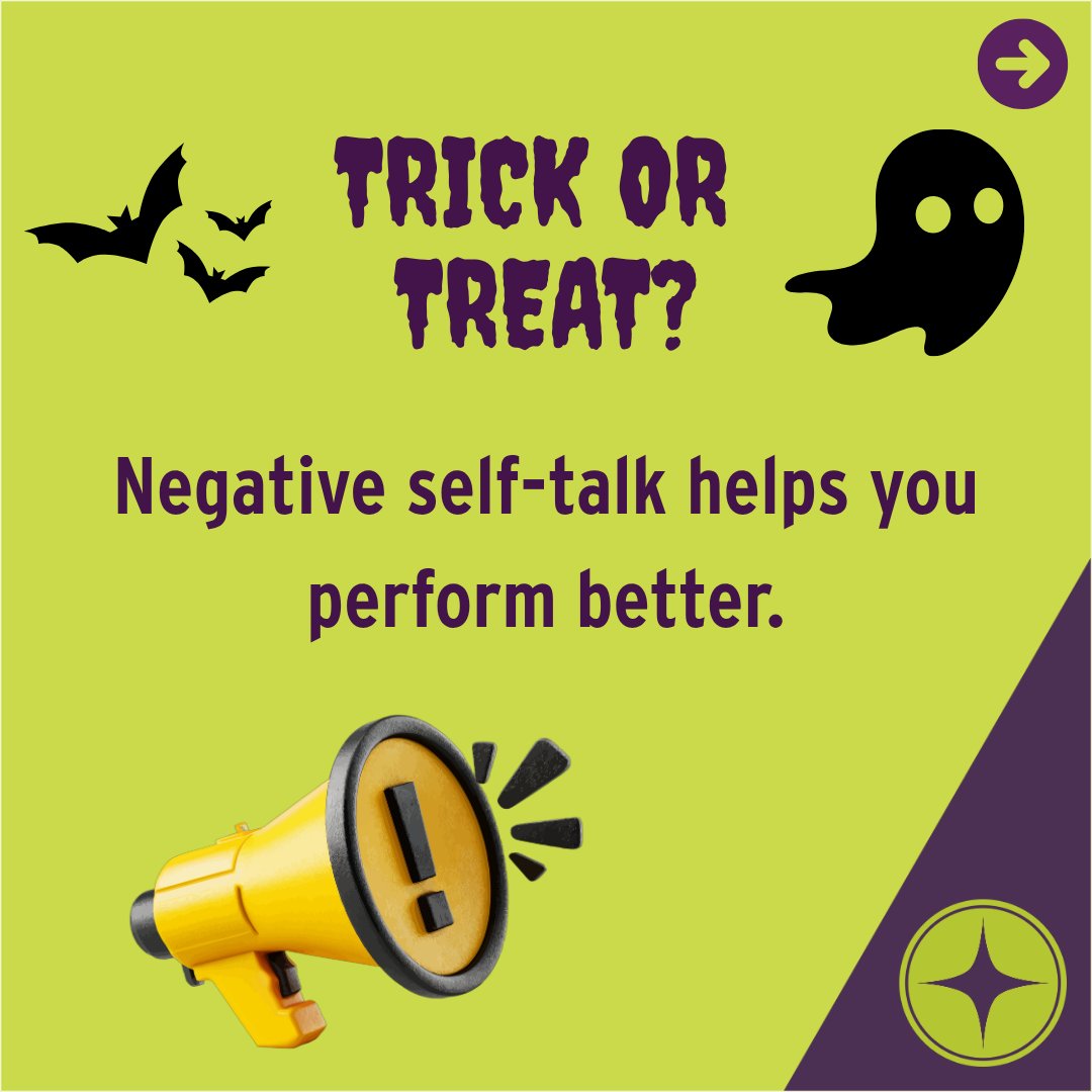 TrueSport's tweet photo. Trick or Treat? Negative self-talk helps you perform better. 🧟‍♂️

Trick. Harsh self-talk is not the same as motivation.

The way athletes talk to themselves before, during, and after competition can shape how they respond to pressure and setbacks. Noticing unhelpful patterns—and practicing more supportive self-talk—can help athletes approach challenges with greater awareness and confidence.

TrueSport Expert Dr. Kevin Chapman shares eight ways athletes can improve their self-talk for better performance:
https://t.co/X9j0jhIs0f

#TrueSport #TrickOrTreat #MentalWellness #SelfTalk #AthleteMindset #YouthSports @drkchap