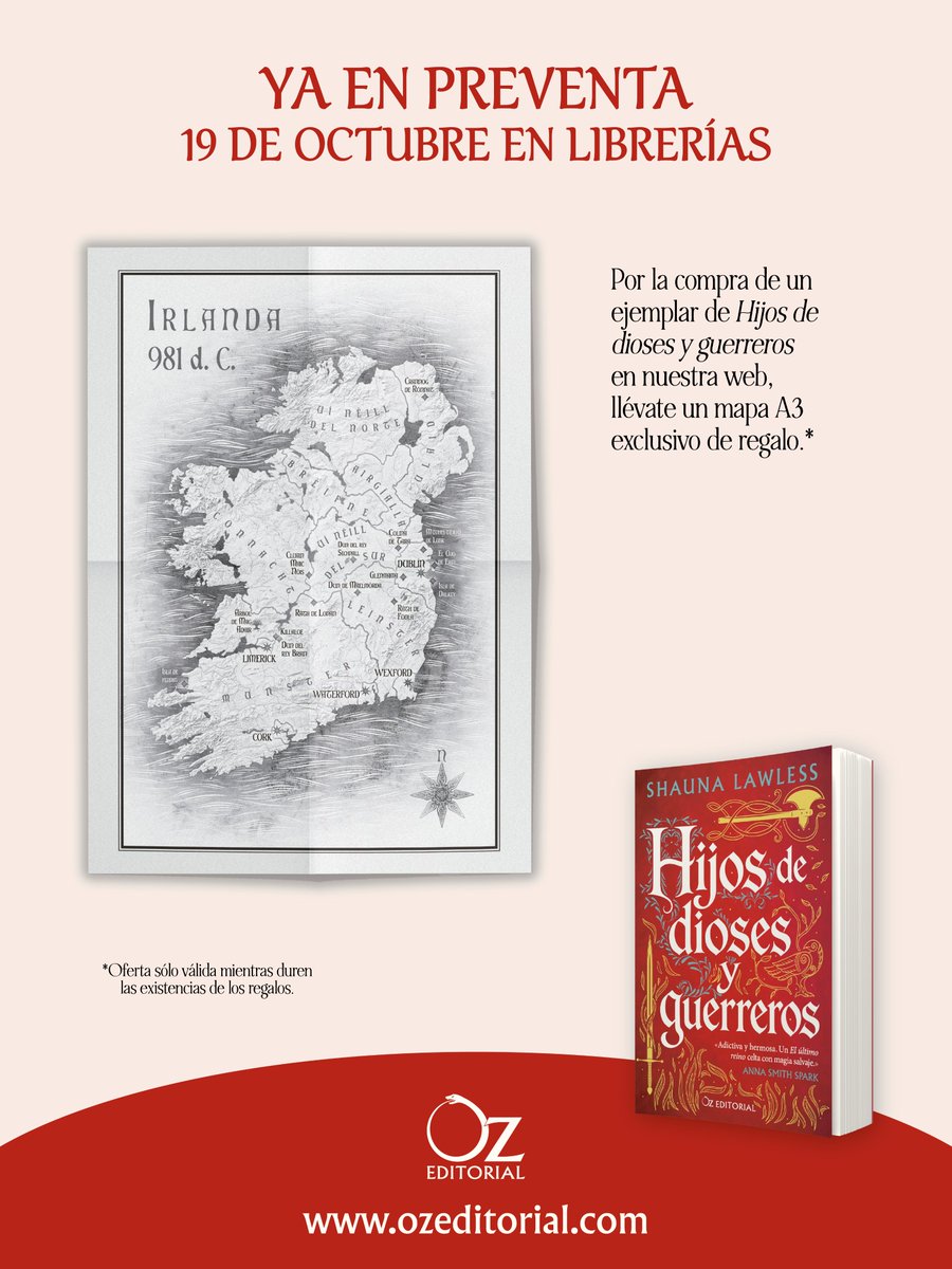 Oz_Editorial's tweet photo. "Hijos de dioses y guerreros" de @shaunaLwrites ya está en preventa en https://t.co/J2kaQ5jHKG con un mapa A3 de regalo 👏

Fantasía histórica, mitología irlandesa, vikingos, dioses, y el inicio de una trilogía espectacular ⚡

¡En librerías el 19 de octubre!

#OzEditorial https://t.co/Lj2G7GTrkg