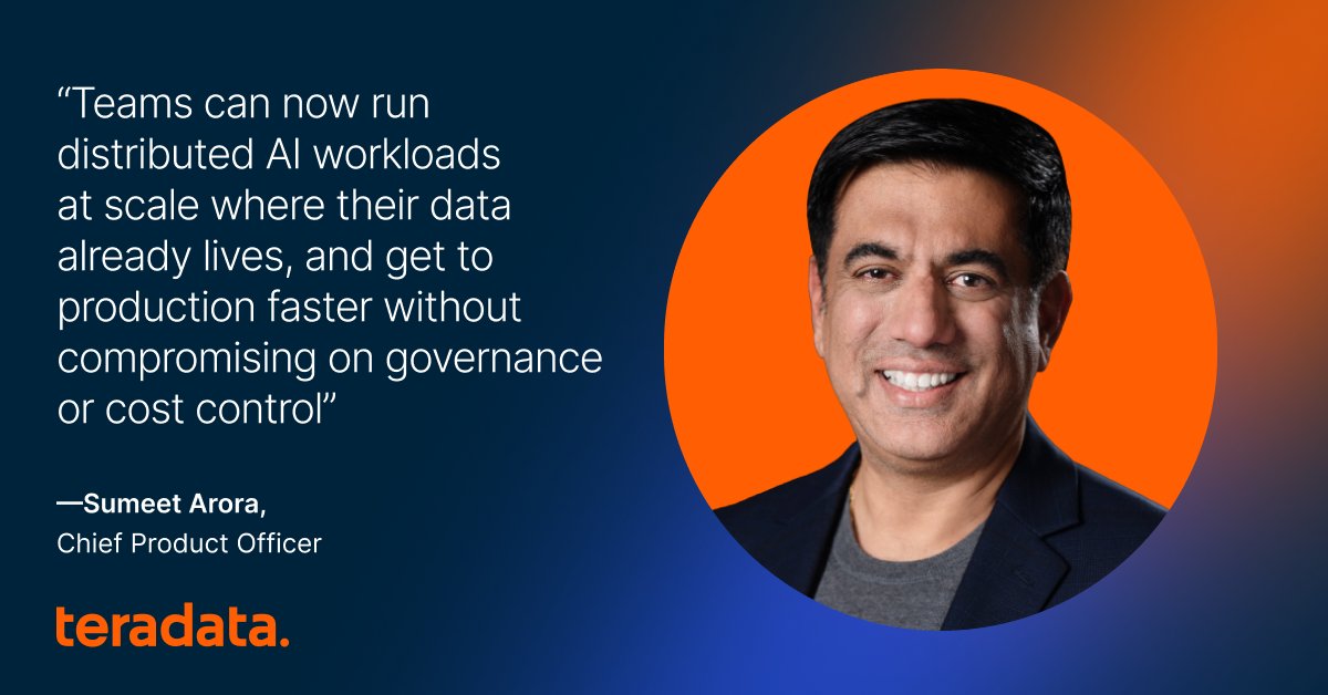 Teradata's tweet photo. Now GA in Teradata AI Studio: Elastic Python Compute 🎉

Scale compute-intensive Python workloads with a managed environment, while keeping data, governance, and compute unified on the Teradata platform.

Learn more: https://t.co/KIkg5fxDgs https://t.co/3ShXYQinl4