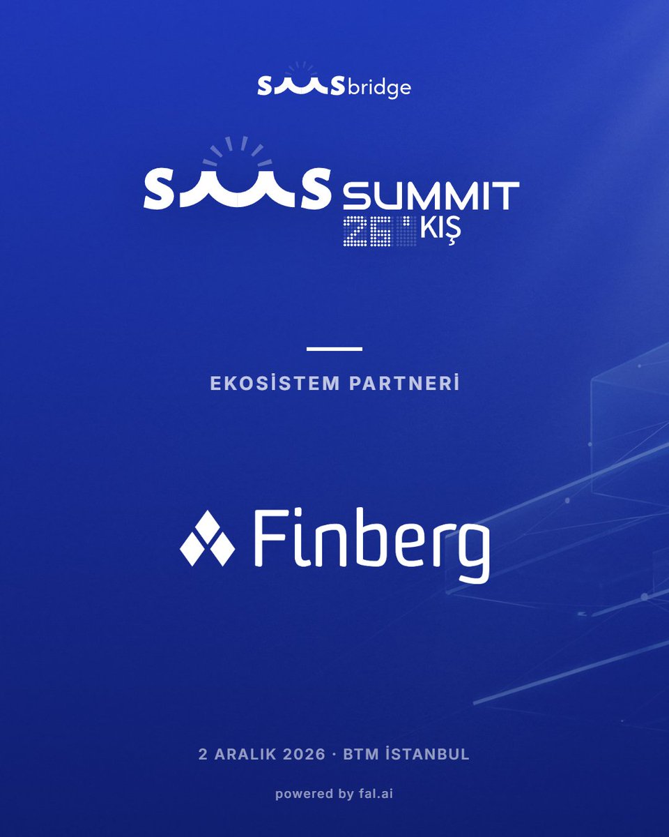 saasbridge's tweet photo. Fintek ve B2B SaaS girişimlerine yatırım yapan Fibabanka'nın kurumsal girişim sermayesi şirketi Finberg, Ekosistem partnerimiz olarak SaaS Summit '26 Kış'ta bizimle olacak.

Kurucuları ve yatırımcıları aynı salonda buluşturacağımız etkinliğimizde onları da aramızda görmekten mutluluk duyuyoruz! 💙

Son kalan sponsorluk hakları için info@saasbridge.co mail adresinden bize ulaşabilirsiniz!

📅 2 Aralık 2026
📍 @btmistanbul, İstanbul
🎟️ https://t.co/HowKHpAb4N