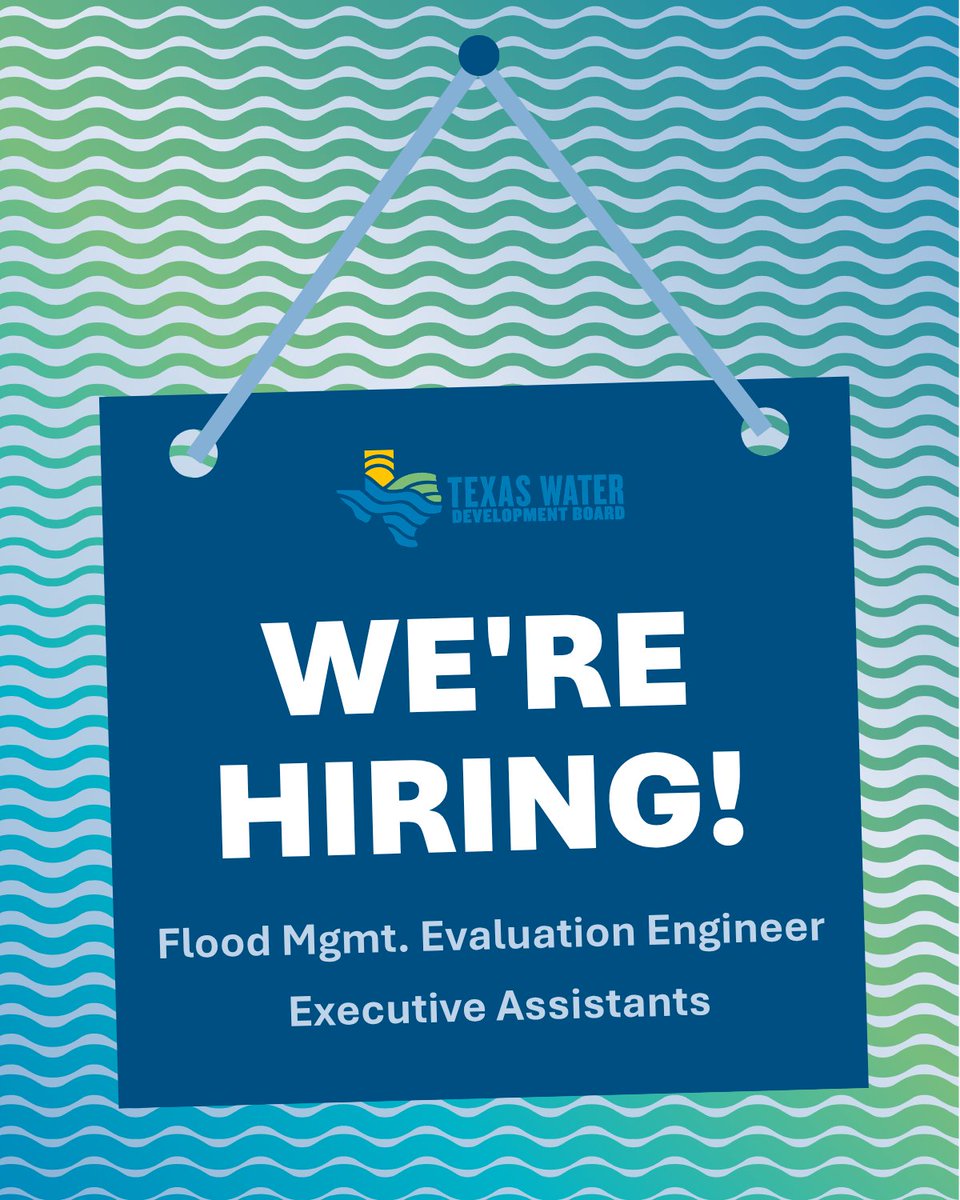twdb's tweet photo. Join the @TWDB and help shape Texas’ water future! We're hiring for a variety of positions. If you're looking for a meaningful career that makes a difference across Texas, we'd love to hear from you. View current openings and apply today: https://t.co/w2NgFzOGUY https://t.co/c9BfFvq1uM