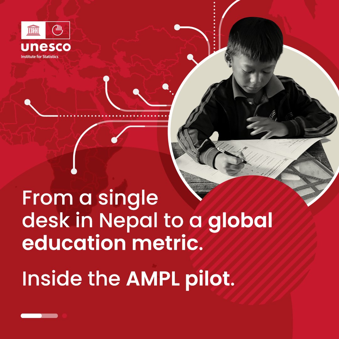 UNESCOstat's tweet photo. How do we ensure children are actually learning? 
In Nepal the AMPL pilot is testing new ways to measure reading and math proficiency. 
If you are an education policymaker see how this field mission is streamlining SDG 4.1.1 data reporting [https://t.co/R7rvSyHTe0] 
#SDG4 #UIS https://t.co/H6UvtNyo06