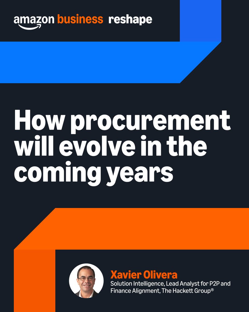 AmazonBusiness's tweet photo. The future of procurement deserves a closer look.

At Amazon Business Reshape 2026, Xavier Olivera of The Hackett Group®️ will share research and insights exploring how procurement is evolving and what leaders should have on their radar for the coming years.

Register for #ABReshape and join the session: https://t.co/HUraUenfYA
