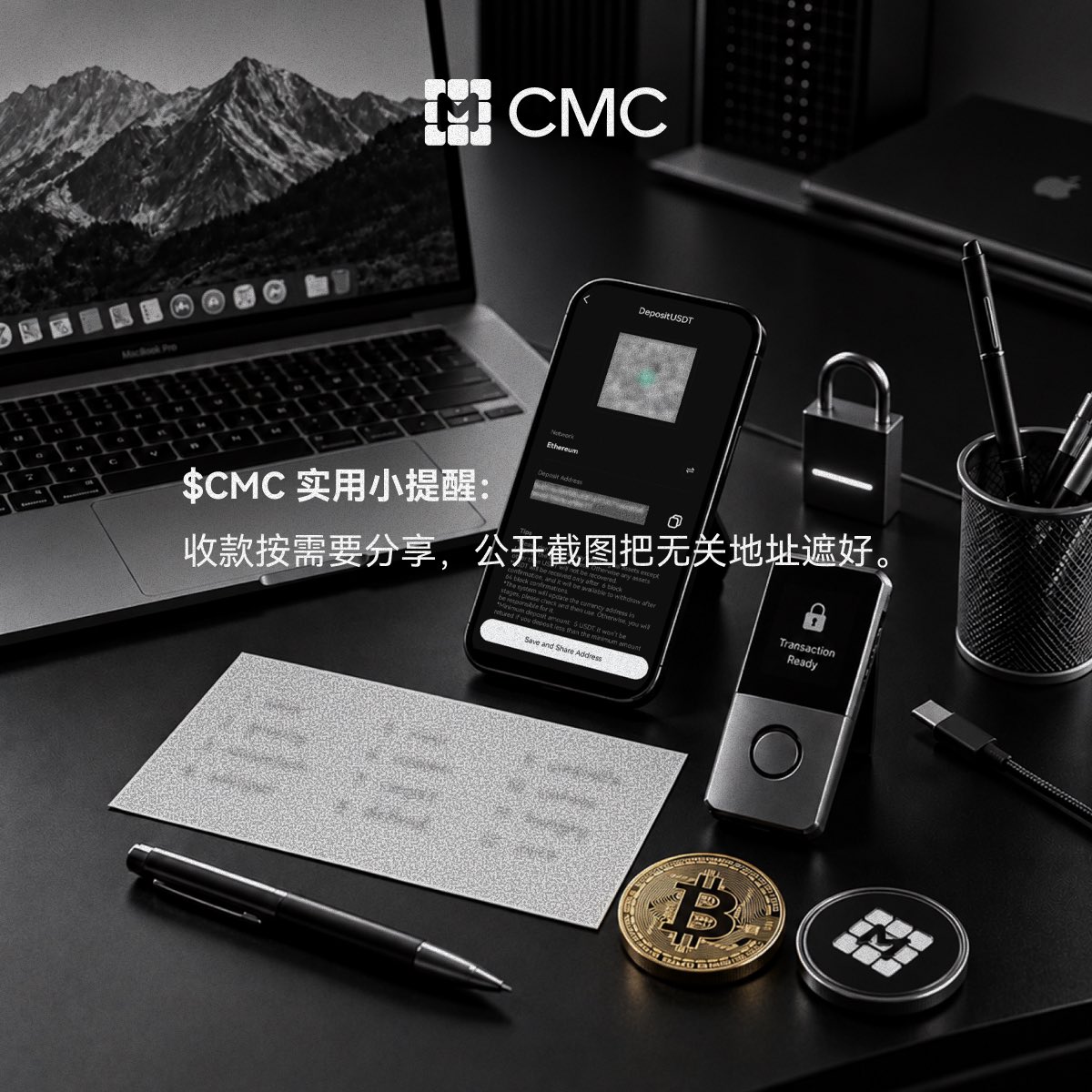 Cber_CMCZH's tweet photo. 把地址发进群里，
本来只是想收一笔钱。

但在链上，
别人也可能顺着地址查看余额和转账记录，
即使没看到全部身家，
泄漏的也可能比你打算分享的更多。

$CMC 实用小提醒：
收款按需要分享，
公开截图把无关地址遮好。

#CMC #Cber #极致通缩 #挖矿 #Crypto #Web3 https://t.co/v1woKBTclv