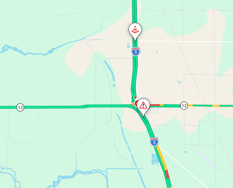 CaltransDist10's tweet photo. #TrafficAlert #Lodi Expect delays on northbound I-5 at SR-12/Flag City due to traffic incident. 2 of 3 NB lanes blocked. No ETO. #knowbeforeyougo with https://t.co/lTQvfNObAA https://t.co/RsCGqVmbf8
