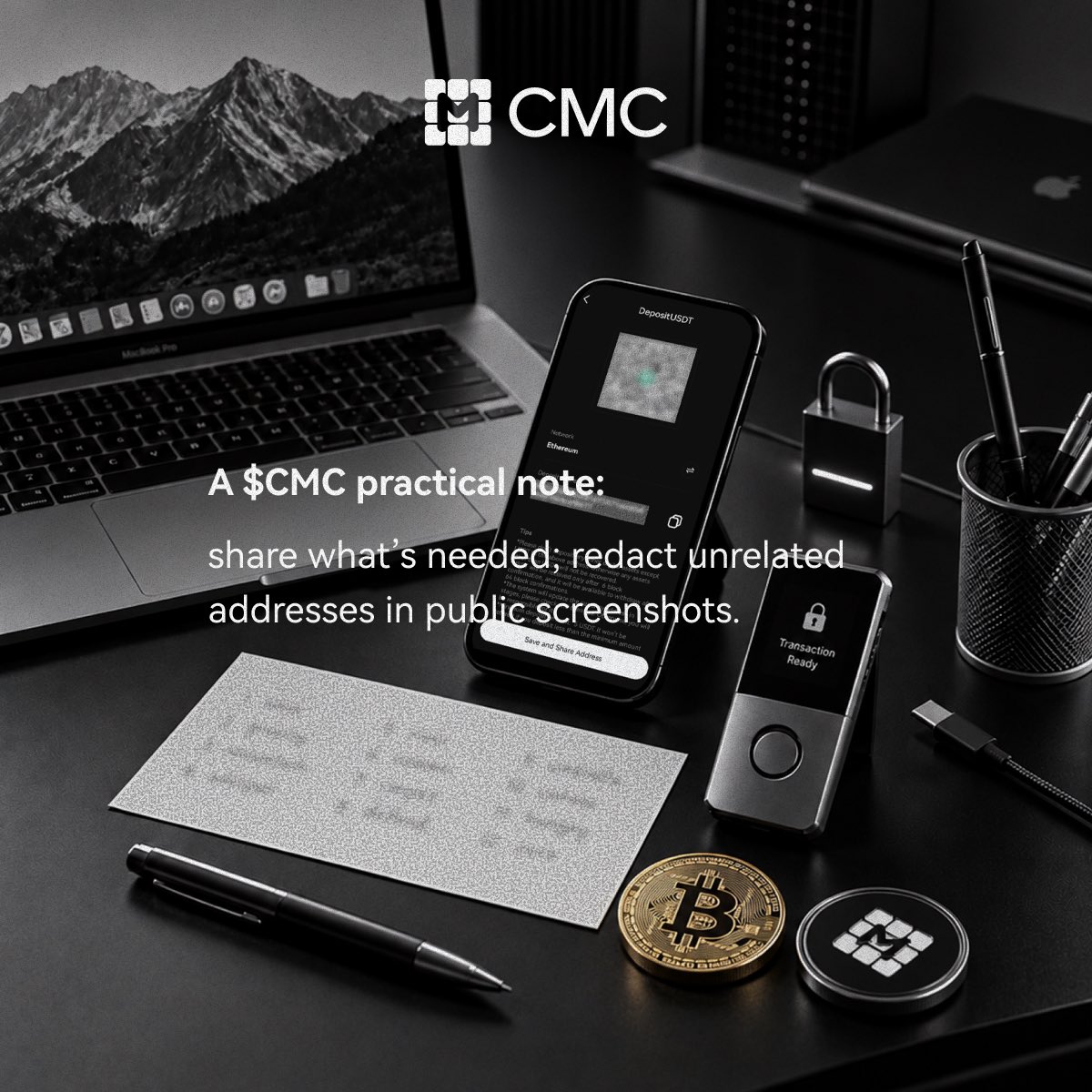 Cber_CMC's tweet photo. On a public chain, 
sharing an address can also expose its balance and transfer history—not your entire net worth.

A $CMC practical note: 
share what’s needed; 
redact unrelated addresses in public screenshots.

#CMC #Cber #Crypto #Web3 https://t.co/egpiRRhfHj