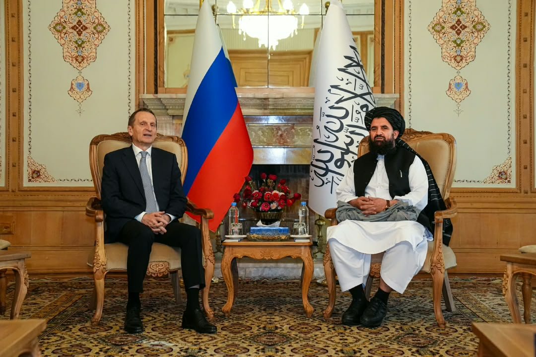 WakhanIntel's tweet photo. 🚨 Breaking News: 

Russian Foreign Intelligence Chief Sergei Naryshkin visited Afghanistan and met with Afghan intelligence chief Mawlawi Abdul Haq Wasiq to discuss key issues. https://t.co/NmiCOWwKIo