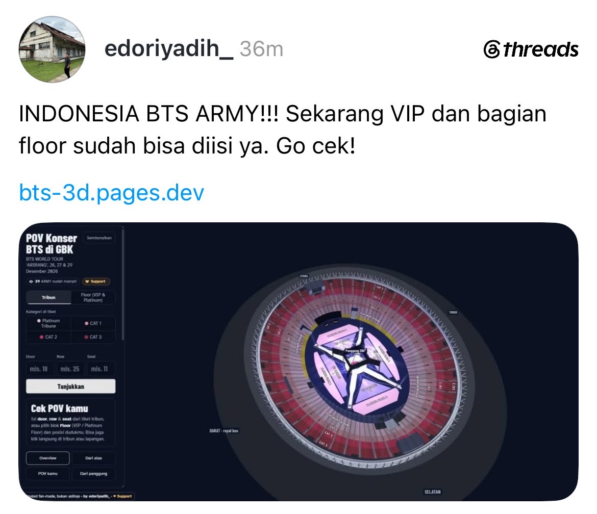 RkiveRegime's tweet photo. ARMYYYY 📢🔊

dah diupdate niihhh section VIP sama Platinumnyaaa di GBK ~
gasss cekidot : 
https://t.co/UVOYMjstcm

GOONGGG TERNYATA YANG FLOOR DAPETNYA DEKET BGT KE TRACK PARADE &amp; UJUNG EXTENDED STAGE 🥹😭 https://t.co/bK3RIEmfWL