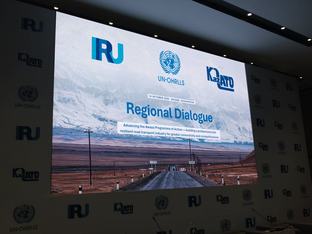 UNOHRLLS's tweet photo. For #LLDCs, efficient & resilient transport systems are essential for strengthening competitiveness + connectivity to regional and global markets.

Today in Astana 🇰🇿, @UNOHRLLS  joined partners for a  Regional Dialogue on Advancing the #APoA under the theme:  Building a Professional and Resilient Road Transport Industry for Greater Connectivity and Competitiveness.

➡️ Learn more about the event here:
https://t.co/UEgpJSmZ49