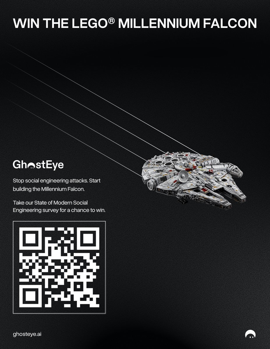 GhostEyeee's tweet photo. 200 submissions in 13 days! Thanks to everyone who’s taken part ❤️

Work in security or IT? Take our 3–5 min State of Modern Social Engineering survey and enter for a chance to win a LEGO Millennium Falcon 🚀

https://t.co/YYRhQlCpaB https://t.co/X6HqUfV8sO