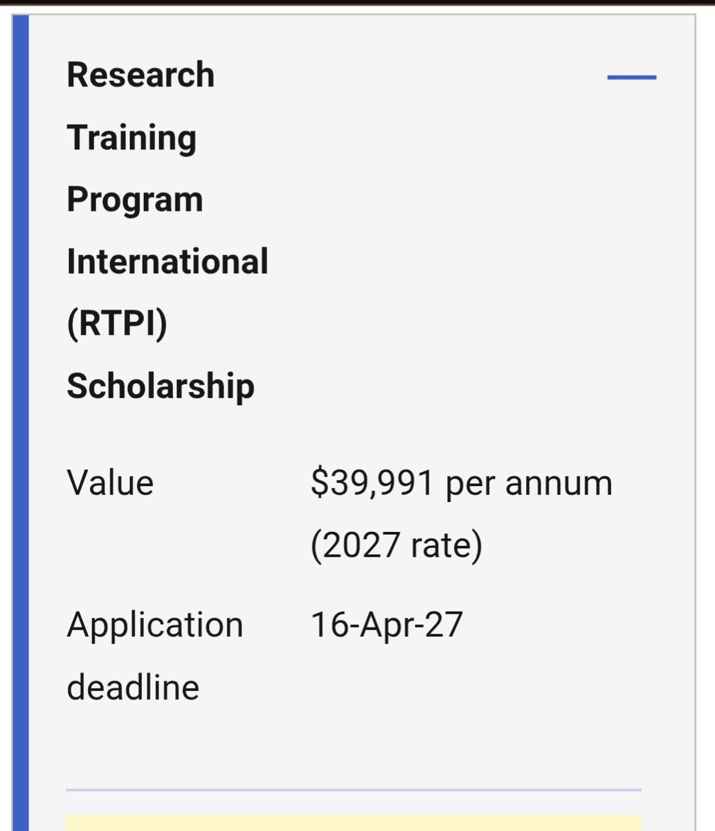 AgbogaVictor's tweet photo. Scholarship in Australia 🇦🇺 for high achieving international students currently open 

Fully funded master's & PhD scholarships available at UNSW Australia for international applicants! 🌍

What's included (RTPI / UIPA schemes):
• Full tuition fees covered

• $39,991/year stipend (tax-free living allowance)

• Overseas Student Health Cover (OSHC) included

📅Deadline: April, 2027, but start early to find a supervisor in time!

Learn more & apply 👇
https://t.co/lVwZ580mdD