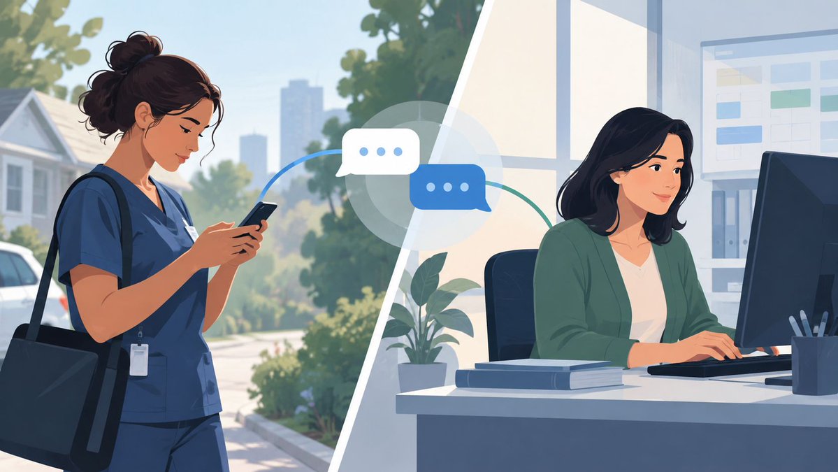 BROSIX's tweet photo. Field clinicians may message from their phones, but coordinators often reply while checking schedules on a computer. Desktop messaging keeps both sides in their natural workflow—reducing device switching and making responses easier to manage. #FieldTeams #TeamCommunication https://t.co/8wt6zTaBmz