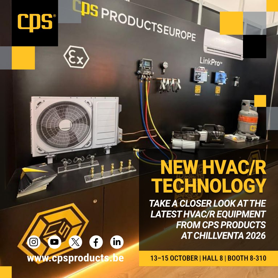 CpsProductsEu's tweet photo. 🚀 Fantastic first day at #Chillventa2026! Thanks to everyone who stopped by! If you're here today, come and discover our latest #HVACR products. 📍 Hall 8 | Booth 8-310
► https://t.co/0iA10DirEs
#Chillventa #Chillventa2026 #ATEX #Refrigeration #AirConditioning #HVACTools https://t.co/bqMokejDhl