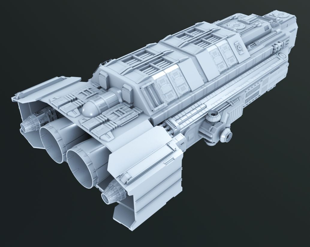 astrokillgame's tweet photo. Baked AO and normals for this freighter in @marmosetco - the cage-editing tool is super nice.  Next up are the masks for grime, paint, lights, etc. :) #gamedev #indiegame #spaceship https://t.co/qTVRgXJjUq