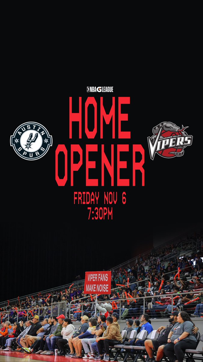 RGVVipers's tweet photo. It’s time, RGV‼️

Season 20 kicks off November 6th 🆚 the Austin Spurs

Tickets are on sale now at https://t.co/ehrgunhuc4 🎟️ 

🏟️ Bert Ogden Arena
⏰ 7:30
🚪 6:30
📅 Friday, November 6th
🆚 Austin Spurs
🎁 20th anniversary T Shirt courtesy of DHR Health https://t.co/ior5pabNxG
