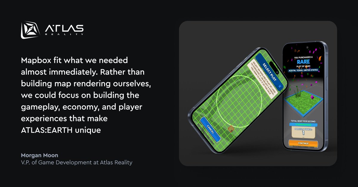 Mapbox's tweet photo. For some mobile games, a map is just the backdrop. For Atlas Reality, the map is the game.

Its flagship title, ATLAS, turns real-world locations into an interactive digital economy, where players can purchase virtual parcels tied to physical places and build portfolios as they explore neighborhoods, cities, and landmarks around the world.

As Atlas Reality looked to scale beyond its early mapping stack, the team needed better performance, more flexibility, and a platform that could support a global mobile game without adding unnecessary engineering overhead.

That led them to the Mapbox Maps SDK for Unity and a mapping foundation built to grow with ATLAS: https://t.co/9sw4PsJhX4 

#BuiltWithMapbox #Gaming #Unity #MobileGames #LocationTechnology