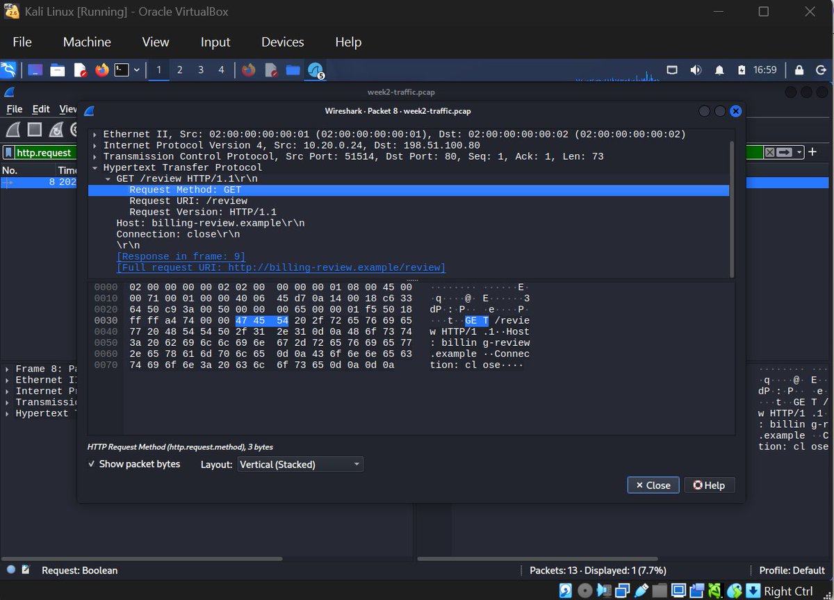 Gwrites101's tweet photo. Day 9 of #learninginpublic challenge.

-Practiced narrowing captures by host and protocol.
-Saw the difference between clear HTTP requests and encrypted HTTPS streams.
-Endpoints, timing &amp; metadata stay visible, but passwords &amp; bodies remain encrypted.
 #VAF #VeenodeLearn https://t.co/T1h9XaTiph