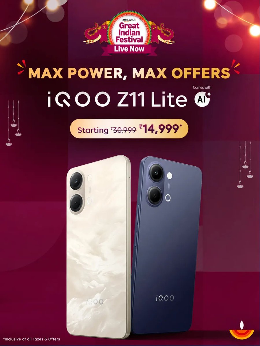 _CodeWizard's tweet photo. This festive season, power up your way. 🪔⚡

The Great Indian Festival is live, and the iQOO Z11 Lite is ready to light up your festive season.

📱 AI Captions to summarize, translate, recap, and create https://t.co/7V463EtWgo