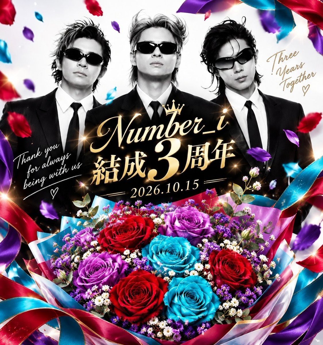 SHOREN_1021's tweet photo. Number_i結成3周年💜♥🩵
(｡˃ ᵕ ˂ )🎉おめでとぅ💐
いよいよ、Number_i LIVETOUR
No.Ⅲ が始まるね！！！
国内から海外へと大きく轟いてね！
国内TOUR最後の福岡で待ってますゞ
#Number_i_3rdAnniv
#Number_i結成3周年 
#平野紫耀 #岸優太 #神宮寺勇太 https://t.co/to7AYEvJTM