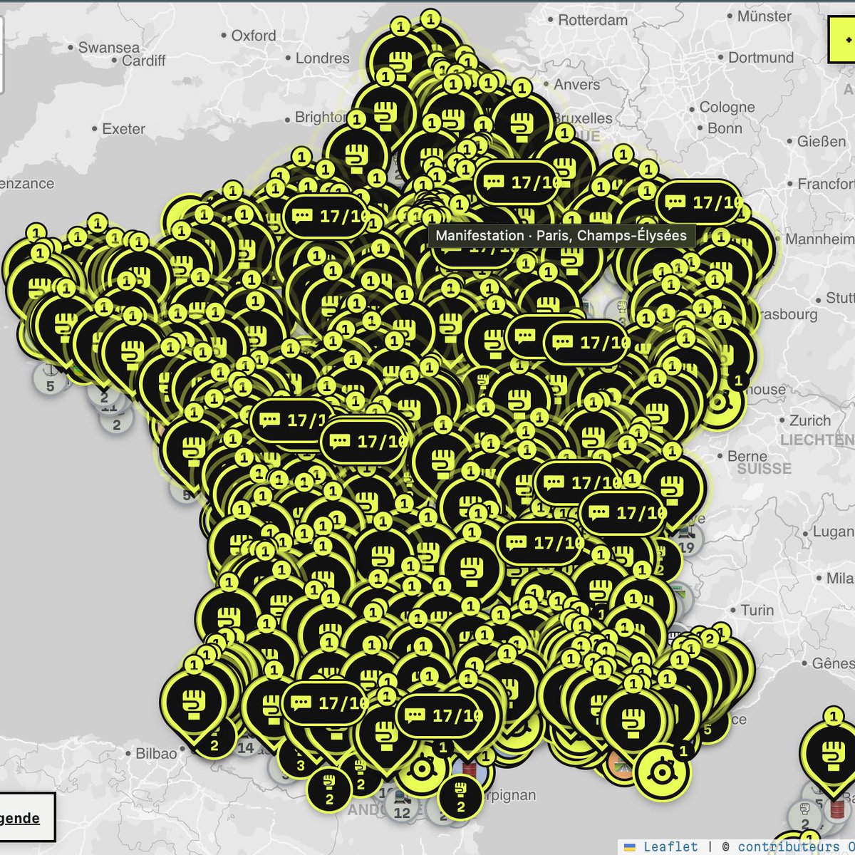 Ilangabet's tweet photo. Voici la carte des manifestations en France le 17 octobre 2026.

On va quitter l'époque contemporaine mdrrr https://t.co/xxTsdDylX8