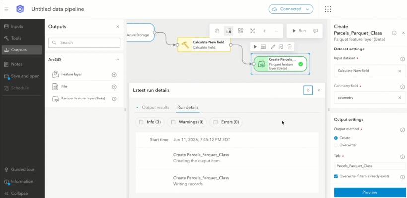 MapUtah's tweet photo. Scale massive geospatial datasets with speed! Esri introduced the Parquet feature layer (Beta) in ArcGIS Online, bringing columnar storage, fast rendering, &amp; client-side querying to large-scale, read-only mapping workflows using ArcGIS Data Pipelines. 
https://t.co/0qgGSFrCWw https://t.co/XmVce0KiUx