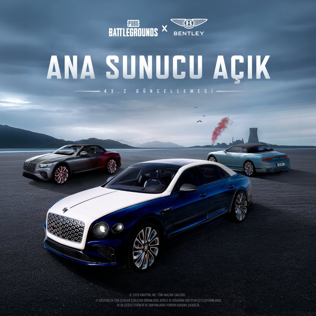 PUBG_TUR's tweet photo. 43.2 Güncellemesi şimdi PC için ana sunucuda. PUBG x Bentley iş birliğini hemen keşfet!

#PUBG #BATTLEGROUNDS #PUBGxBentley https://t.co/590OnKCSY0