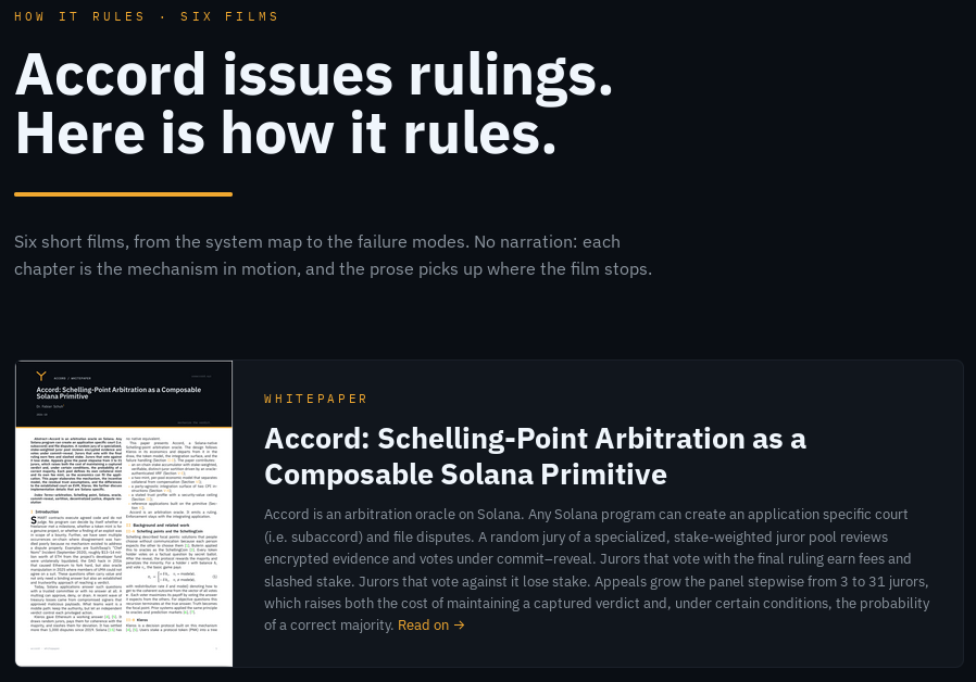 xer0c's tweet photo. Smart contracts are deterministic.
Disputes are not.

That’s why I brought native on-chain arbitration to @solana with Accord.

Random jurors. Transparent process. Binding on-chain verdicts.

Code handles execution. Humans handle judgment.

Link to whitepaper in the comments
🧵👇 https://t.co/PNdUQFFb8n