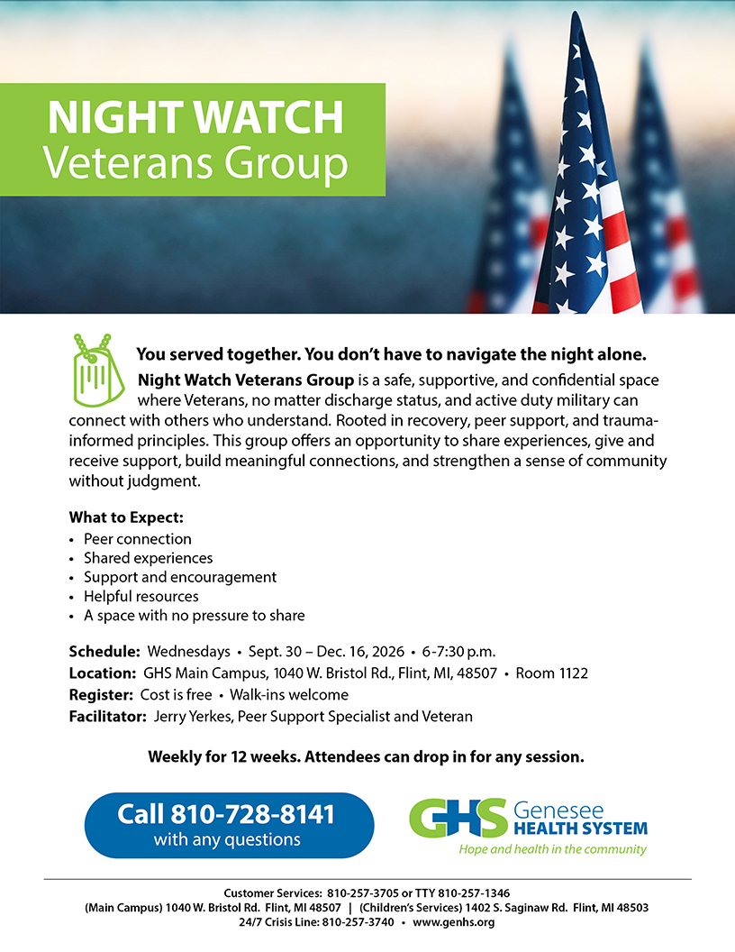 GenHealthSystem's tweet photo. TONIGHT: Veterans and active duty military, you are invited to a safe, supportive, confidential space to connect with others who understand. Every Wednesday for 12 weeks starting September 30, 2026. Drop in for any session.

#VeteranSupport https://t.co/IDgbDmYvLv