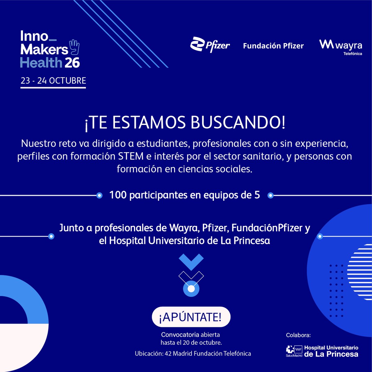 Wayra's tweet photo. ¿Te sumas a #Innomakers4Health? Buscamos talento con ganas de aportar ideas al sector salud.
Inscripciones abiertas hasta el 20 de octubre 👇🏻
https://t.co/CUJuIMaLaL https://t.co/qmEvX9rHn1