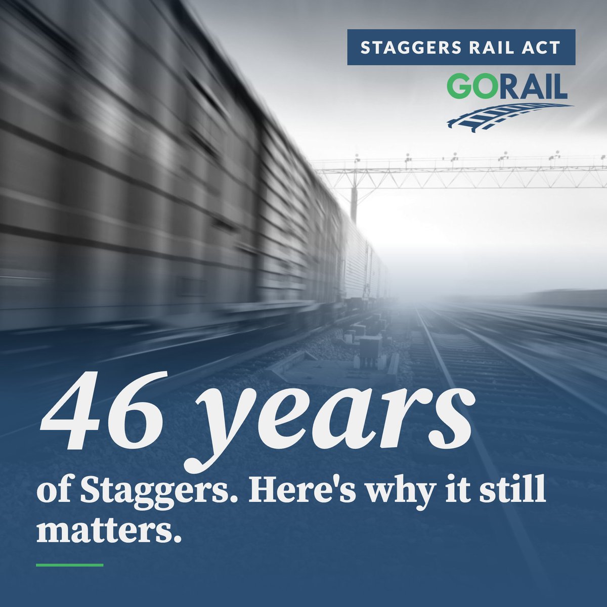 GoRail's tweet photo. 46 years ago today, the Staggers Rail Act became law. Since then, freight railroads have invested $840B+ in their own networks, and rates are 44% lower than in 1981 (inflation-adjusted). Balanced policy keeps it going. #Staggers46 https://t.co/oveUDdUVcr